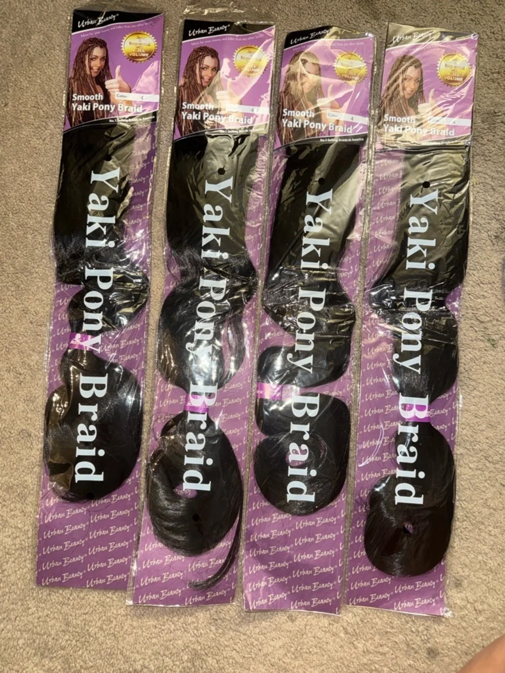 Urban Beauty Smooth Yaki Pony Braid Hair Extensions Color 4 Lot of‎ 4 NEW